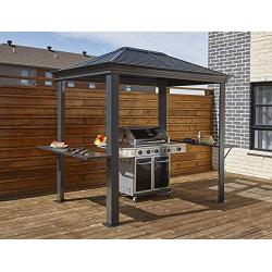 Sojag 5 x 8 Mykonos Hardtop Grill Gazebo with Shelving Outdoor Sun Shelter, Dark Grey