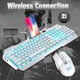 Rechargeable Keyboard and Mouse,Suspended Keycap Mechanical Feel Metal Panel Gaming Keyboard Mouse Combo,3800mAh Large Capacity Lithium Battery,Anti-ghosting (White)