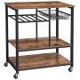 VASAGLE ALINRU Kitchen Cart, Kitchen Baker’s Rack, Utility Storage Shelf with Bottle Holder, Industrial Microwave Stand, Rustic Brown UKKS80X