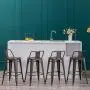 24 inch Metal Barstools Set of 4 Indoor Outdoor Bar Stools with Back Kitchen Dining Counter Stools Bar Chairs Rusty