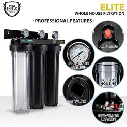 PRO+AQUA ELITE Whole House Water Filter 3 Stage Well Water Filtration System w/Gauges, PR Button, 1” Ports, Filter Set