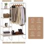 KINGSO Metal Garment Rack with Multi Wood Shelves, Multi-Functional Freestanding Storage Clothing Rack Easy Assembly, Heavy Duty Closet Organizer for Bedroom Entryway-White