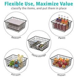 Wire Storage Basket, F-color 6 Pack Metal Baskets for Storage Organizer Bin for Pantry, Shelf, Freezer, Kitchen, Cabinet, Bathroom, Small, Black