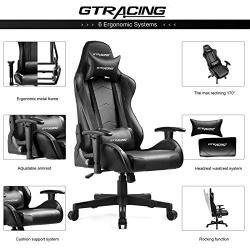 Gtracing Gaming Chair Racing Office Computer Ergonomic Video Game Chair Backrest and Seat Height Adjustable Swivel Recliner with Headrest and Lumbar Pillow Esports Chair,Black