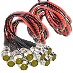 Amotor 10Pcs 8mm 5/16'' LED Metal Indicator Light 12V Waterproof Signal Pilot Lamp Dash Directional Car Truck Boat with Wire (Yellow)