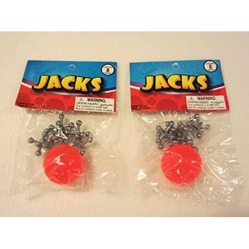 DISCOUNT PARTY AND NOVELTY 2 Sets of Metal Steel Jacks with Super RED Rubber Ball Game Classic Toy Kids