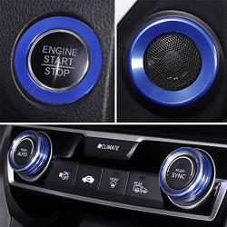 for Honda Civic 10th Gen Audio Speaker Cover Engine Start Stop Buttom Emblem, AC Switch Temperature Climate Knob Ring,Interior Accessories(Blue)