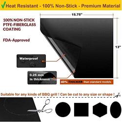 Grill mat Set of 3 - Non Stick BBQ Grill Sheets Reusable - Grill Pads Nonstick - Baking Grilling Mats Compatible with Charcoal Gas Weber Charbroil Traeger Grills - Outdoor Barbecue Accessories Black