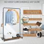 Tangkula Industrial Pipe Style Rolling Garment Rack Clothes Rack with Wood Shelf, Heavy Duty 2 in 1 Clothes Stand Rack with Lockable Casters, Anti-Slip Stoppers for Laundry Room (Black & Rustic Brown)
