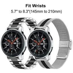 TRUMiRR Band Sets For Samsung Galaxy Watch 46mm / Galaxy Watch 3 45mm / Gear S3, 22mm Solid Stainless Steel Metal + Mesh Loop Watchband Quick Release Strap for TicWatch Pro, Fossil Mens Gen 4 Explorist HR