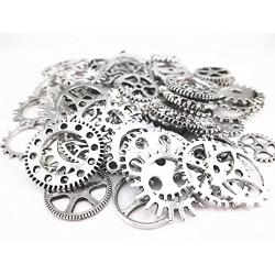 Yueton 100 Gram (Approx 70pcs) Antique Steampunk Gears Charms Clock Watch Wheel Gear for Crafting (Silver)