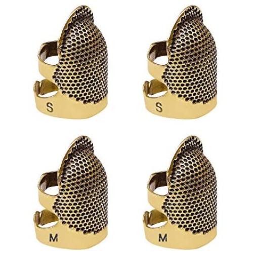 4 Pack Sewing Thimble Finger Protector, Adjustable Finger Metal Shield Protector Pin Needles Sewing Quilting Craft Accessories DIY Sewing Tools Needlework(2 Sizes)