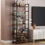 CosyStar 5-Tier Tall Bookcase, Rustic Wood and Metal Standing Bookshelf, Industrial Vintage Book Shelf Unit, Open Back Modern Office Bookcases