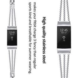 fastgo Compatible for Fitbit Charge 4 Charge 3 Bands, Premium Stainless Steel Replacement Wristbands Classy Sport Bracelet Band for Women and Girls (Silver)