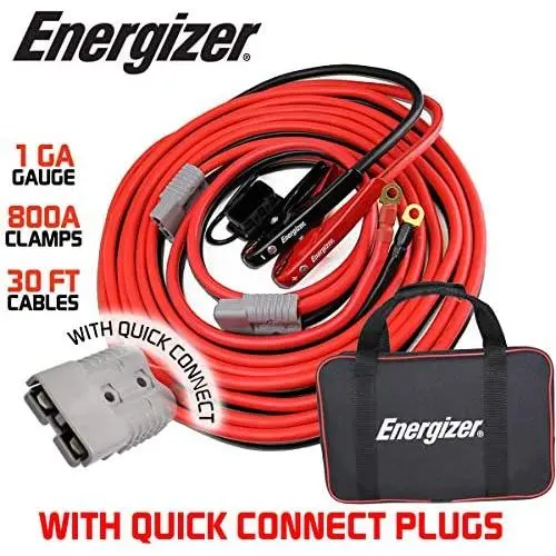 Energizer Jumper Cables, 30 feet, 1 Gauge, 800A, Booster Battery Cables with Permanent Installation kit and Quick Connect Plug - 30 Ft Allows You to Jump Start a Battery from Behind a Vehicle Energizer Jumper Cables, 30 feet, 1 Gauge, 800A, Booster Battery Cables with Permanent Installation kit and Quick Connect Plug - 30 Ft Allows You to Jump Start a Battery from Behind a Vehicle