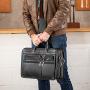 Texbo Mens Solid Full Grain Cowhide Leather Large 17 Inch Laptop Briefcase Messenger Bag Tote with YKK Zippers (Black -Calfskin Leather)