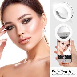 LimoStudio LED Portable Mini Selfie Ring Light for Smartphone, Camera Light for iPhone, iPad, Samsung Galaxy, Brightness Level Control, Rechargeable USB Cable, Cleaning Cloth, Photo Studio, AGG1049V2