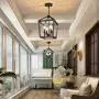 KingSo 4-Light Chandelier Rustic Metal Pendant Light, Adjustable Height Square Pendant Ceiling Hanging Light Fixture with Oil Rubbed Bronze Finish for Bedroom Kitchen Island Livingroom Farmhouse Foyer