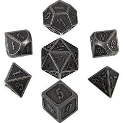 Polyhedral Metal Dices Set Zinc Alloy with Enamel Solid Metal for DND Game, Tabletop RPG, Dungeons and Dragons, Math Teaching, 7 Pieces Dice Set with Black Velvet Bag (New Silver Nickel)