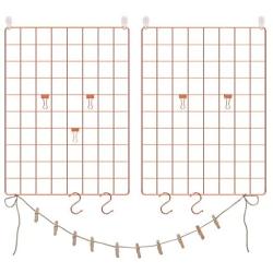 SONGMICS Grid Panel, Photo Wall Display, Metal Mesh Wall Decor, Multifunctional Hanging Picture Wall, DIY, Art Display, S Hook, Clip, Hemp Cord, Set of 2, Rose Gold, ULPP01DR