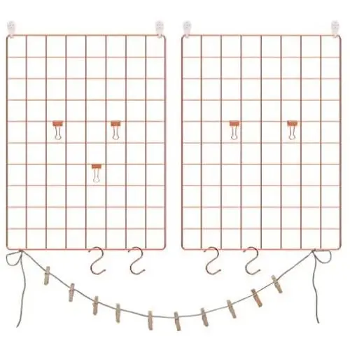 SONGMICS Grid Panel, Photo Wall Display, Metal Mesh Wall Decor, Multifunctional Hanging Picture Wall, DIY, Art Display, S Hook, Clip, Hemp Cord, Set of 2, Rose Gold, ULPP01DR SONGMICS Grid Panel, Photo Wall Display, Metal Mesh Wall Decor, Multifunctional Hanging Picture Wall, DIY, Art Display, S Hook, Clip, Hemp Cord, Set of 2, Rose Gold, ULPP01DR