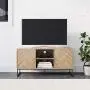 Nathan James Dylan Media Console Cabinet or TV Stand with Doors for Hidden Storage in a Natural Reclaimed Herringbone Wood Pattern and Metal, Oak/Matte Black Nathan James Dylan Media Console Cabinet or TV Stand with Doors for Hidden Storage in a Natural Reclaimed Herringbone Wood Pattern and Metal, Oak/Matte Black