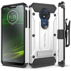 Motorola Moto G7 Power Case, Evocel [Explorer Series Pro] Premium Full Body Case with Glass Screen Protector, Belt Clip Holster, Metal Kickstand for Motorola Moto G7 Power (XT1955), Silver