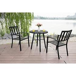 PHI VILLA 3 Piece Outdoor Patio Bistro Dining Set, Slatted Metal Round Table & 2 Patio Chairs, Outdoor Furniture Set for Porch, Deck