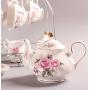 ufengke 15 Piece European Bone China Coffee Cup Set, Ceramic Porcelain Tea Cup Set with Metal Holder, Tea Gift Sets, Pink Camellia Painting