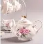 ufengke 15 Piece European Bone China Coffee Cup Set, Ceramic Porcelain Tea Cup Set with Metal Holder, Tea Gift Sets, Pink Camellia Painting