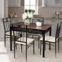TANGKULA 5 Piece Dining Table and Chairs Set Vintage Retro Wood Top Metal Frame Padded Seat Dining Table Set Home Kitchen Dining Room Furniture TANGKULA 5 Piece Dining Table and Chairs Set Vintage Retro Wood Top Metal Frame Padded Seat Dining Table Set Home Kitchen Dining Room Furniture