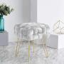 Ornavo Home Mirage Modern Contemporary Square Woven Upholstered Velvet Ottoman with Gold Metal Legs - Silver