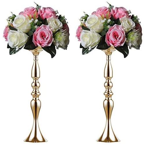 Sziqiqi Metal Centerpiece Vase Flower Centerpiece Holder Riser Stand Tall Candle Holder for Pillar 2Pcs for Wedding Centerpiece Flower Arrangement Birthday Anniversary Party Decoration, Gold 19.7in