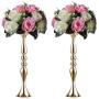 Sziqiqi Metal Centerpiece Vase Flower Centerpiece Holder Riser Stand Tall Candle Holder for Pillar 2Pcs for Wedding Centerpiece Flower Arrangement Birthday Anniversary Party Decoration, Gold 19.7in