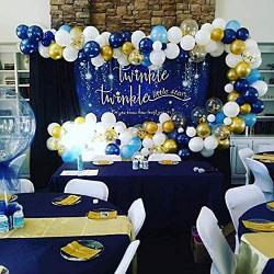 OuMuaMua 129Pcs Navy Blue Gold Balloon Arch Garland Kit, Navy White Gold Confetti Balloons with Balloon Accessories for Graduation Party Baby Shower Wedding Birthday Class of 2020 Prom Decorations