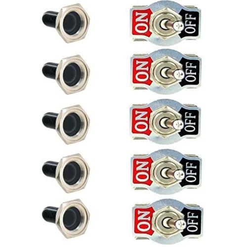 Etopar 5 X Heavy Duty 20A 125V 15A 250V SPST 2 Terminal Pin ON/Off Rocker Toggle Switch Flick Metal Waterproof Cap Knob