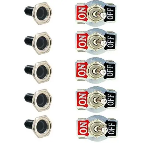 Etopar 5 X Heavy Duty 20A 125V 15A 250V SPST 2 Terminal Pin ON/Off Rocker Toggle Switch Flick Metal Waterproof Cap Knob