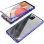 Jonwelsy Magnetic Adsorption Case for Samsung Galaxy A42, 360 Degree Front and Back Clear Tempered Glass Flip Cover, Metal Bumper Frame for Samsung Galaxy A42 (Blue)