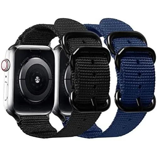 Misker Nylon Band Compatible with Apple Watch Band 44mm 42mm 40mm 38mm,Breathable Sport Strap with Metal Buckle Compatible with iwatch Series 5/4/3/2/1 (2-Packs Black/Navy Blue, 38mm/40mm)
