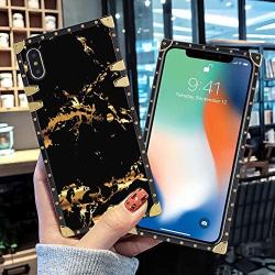 Square Case Compatible iPhone Xs iPhone X Case Gold Black Marble Luxury Elegant Soft TPU Shockproof Protective Metal Decoration Corner Back Cover iPhone XS/X/10 Case 5.8 Inch