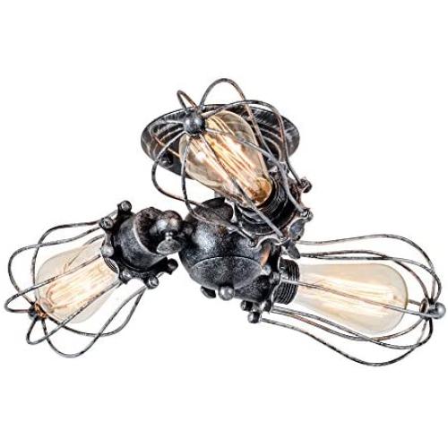 Vintage Ceiling Light Industrial Rotatable Semi-Flush Mount Ceiling Light Metal Lamp Fixtures Painted Finish; Moonkist (with 3 Light) (Silver)