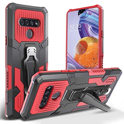 KSELF Case for LG Stylo 6 Case, Military Grade Protective Phone Case with Kickstand, Metal Belt Clip, Magnetic Support Heavy Duty Armor Cover for LG Stylo 6 (Red)