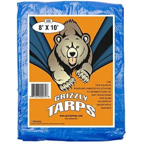 B-Air Grizzly Tarps - Large Multi-Purpose, Waterproof, Heavy Duty Tarp Poly Cover - 5 Mil Thick (Blue - 8 x 10 Feet)