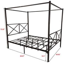 JURMERRY Metal Canopy Bed Frame with Ornate European Style Headboard & Footboard Sturdy Black Steel Holds 660lbs Perfectly Fits Your Mattress Easy DIY Assembly All Parts Included,Black Queen