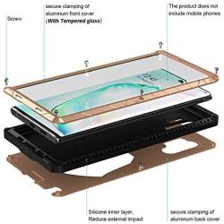 Feitenn Galaxy Note 10 Plus Case Metal, Note 10 Plus 5G Case Heavy Duty, Gorilla Glass Cover Armor Aluminum Bumper Military Shockproof Defender for Samsung Galaxy Note 10 Plus/Note 10+ 5G - Gold