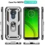 Rebex Compatible with Motorola G7 Power Case Cover,Moto G7 Supra Case,Tough Heavy Protective 360 Metal Rotating Ring Kickstand Holder Grip Magnetic Armor Heavy Duty Shockproof (Silver)