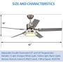 Reversible Ceiling Fan with Light and Remote Control, Stainless Steel, Silver (42in)