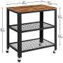 VINEXT 3-Tier Kitchen Serving Cart, Industrial Rolling Cart on Wheels, Simple and Convenient Storage Rack for Living Room, Vintage Style Wooden Board, Stable Metal Frame