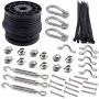 Muzata Outdoor Lights Hanging Kit,164ft Black Vinyl-Coated 304 Stainless Steel Cable,Hook & Eye Turnbuckle Wire Rope Tension （16503）NK16