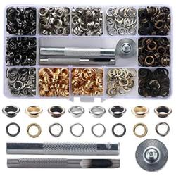 Grommet Kit 1/4 Inch Grommets Metal Eyelets 400 Sets with 3 Pieces Install Tool Good for Cloth Shose Garments Leather DIY Creft (6mm 4 Colors)